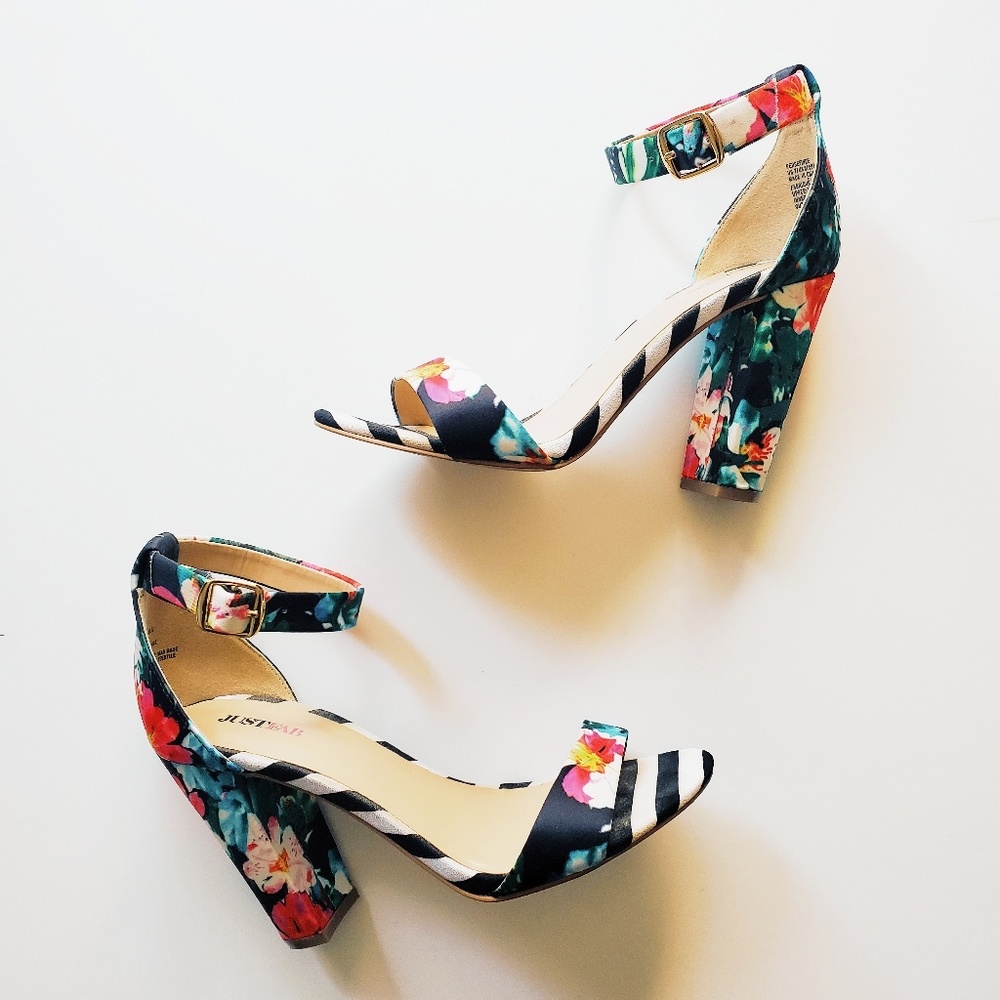 Justfab Floral Stripes Sandle Heels